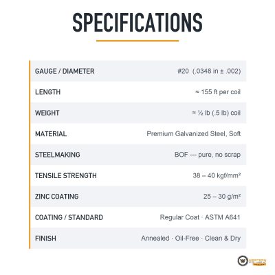 Western Steel & Wire #20 Galvanized Annealed Tie Wire, ½ lb Coil, 155 ft - Image 6