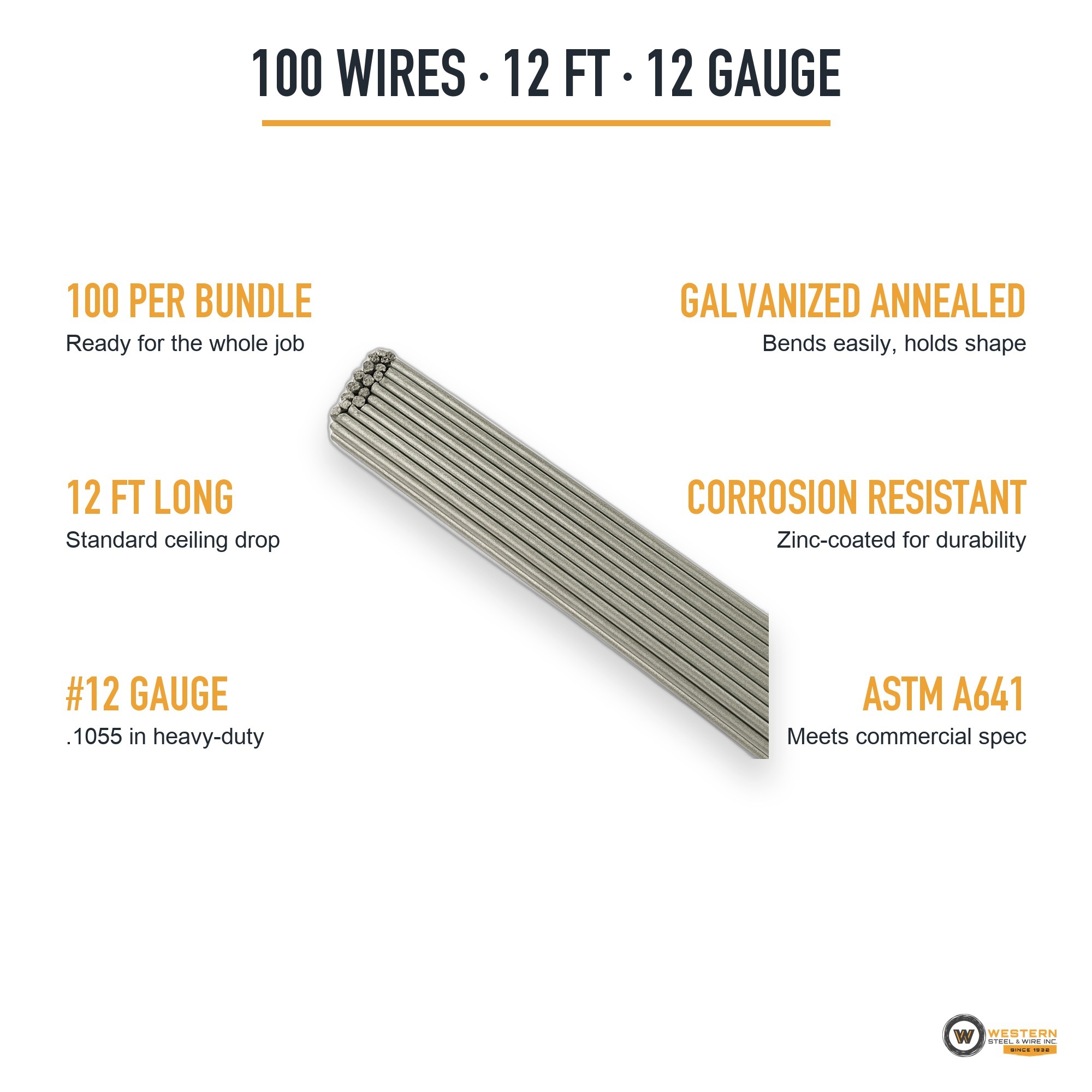 Western Steel & Wire #12 Acoustical Ceiling Hanger Wire, 100/Bundle, 12 ft - Image 5
